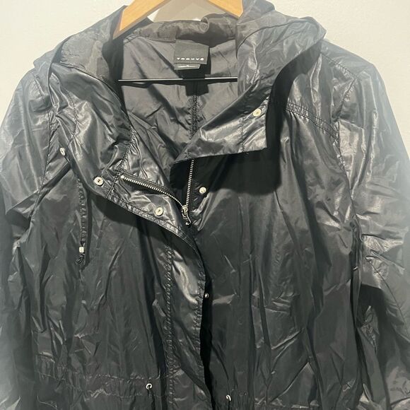 Trouvé Black Rain Hooded Trench Coat Nylon Lightweight M - Picture 2 of 6
